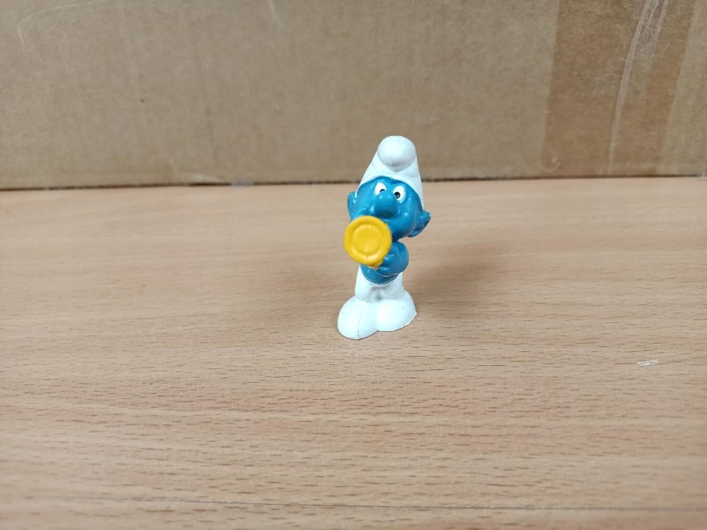 trompetter smurf - vintage Peyo Bully, Verzamelen, Smurfen, Ophalen, Gebruikt, Overige Smurfen, Poppetje, Figuurtje of Knuffel