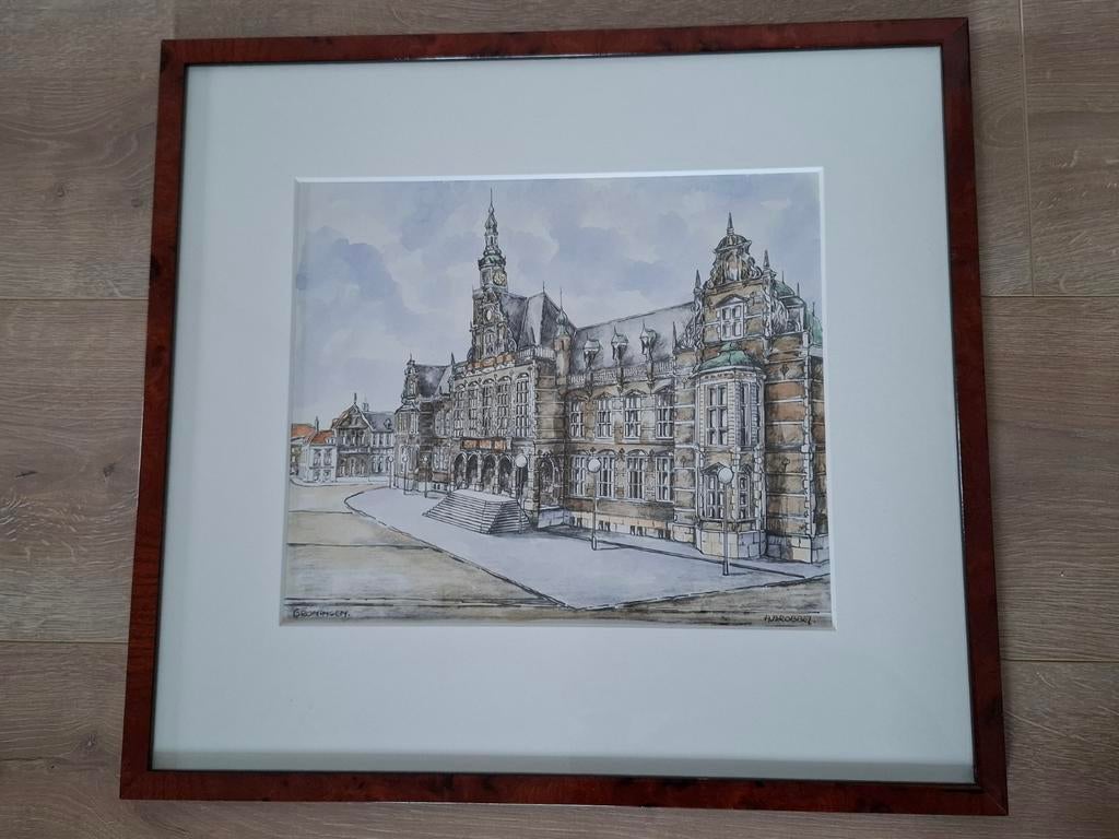 Ingelijste aquarel Groningen - Bob Brobbel, Ophalen of Verzenden