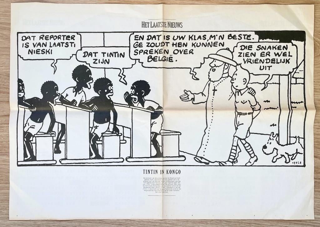 Tintin in Kongo poster - Hergé - Het Laatste Nieuws - 1993, Verzenden, Kuifje, Gebruikt, Plaatje, Poster of Sticker
