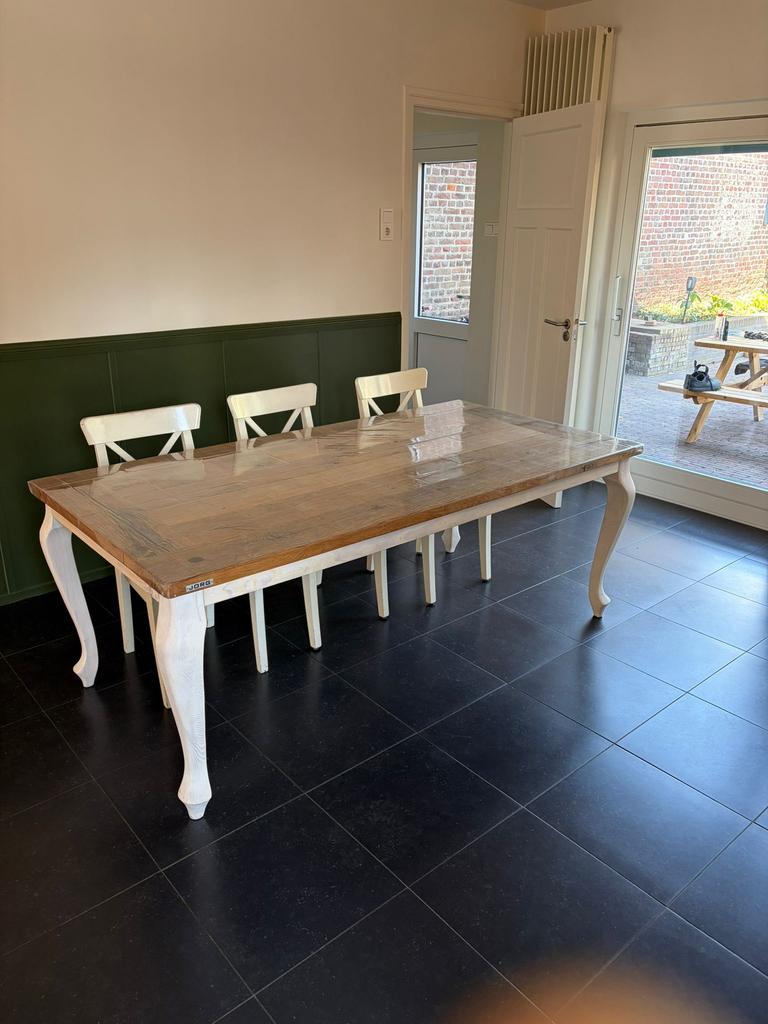 Eettafel hardhout, landelijk, queen anne, Ophalen, 200 cm of meer, 50 tot 100 cm, Zo goed als nieuw