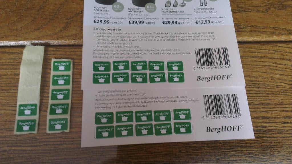 2 spaarkaarten + 7 losse zegels Jumbo Berghoff zegels pannen, Verzamelen, Supermarktacties, Jumbo, Ophalen of Verzenden