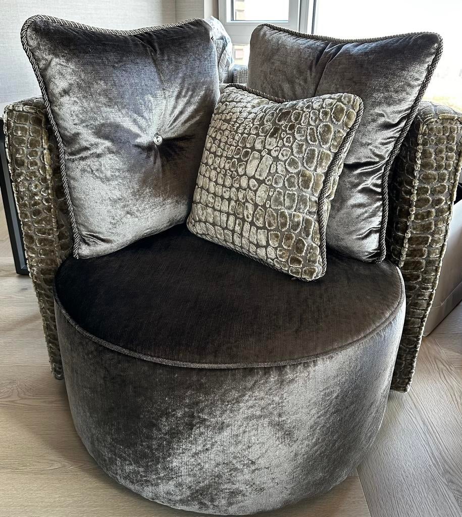 Chair rond taupe/beige, Huis en Inrichting, Fauteuils, Ophalen, 75 tot 100 cm, Zo goed als nieuw, Stof