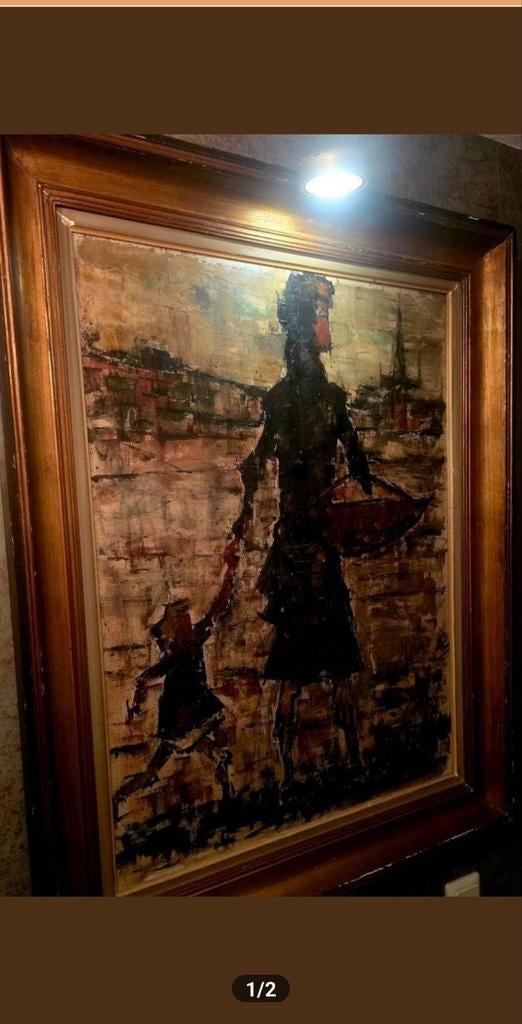 Marcel Michiels - 'Femme et enfant' - Olieverf 1960, Ophalen of Verzenden