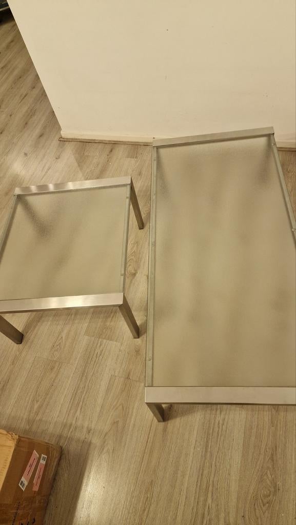 Set van 2 moderne salontafels met glazen blad, Gebruikt, 100 tot 150 cm, Glas, Modern