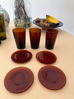 HKLIVING 70s 3x thee glazen en 4x schotels smoked orange, Ophalen, Glas of Glazen, Gebruikt, Glas