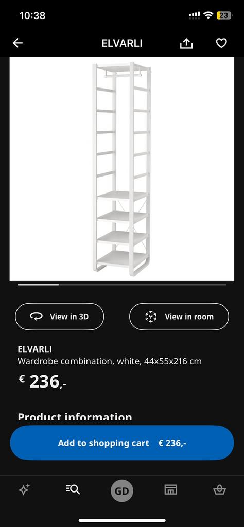 ELVARLI - wardrope combination, Ophalen, 200 cm of meer, 50 tot 100 cm, Zo goed als nieuw