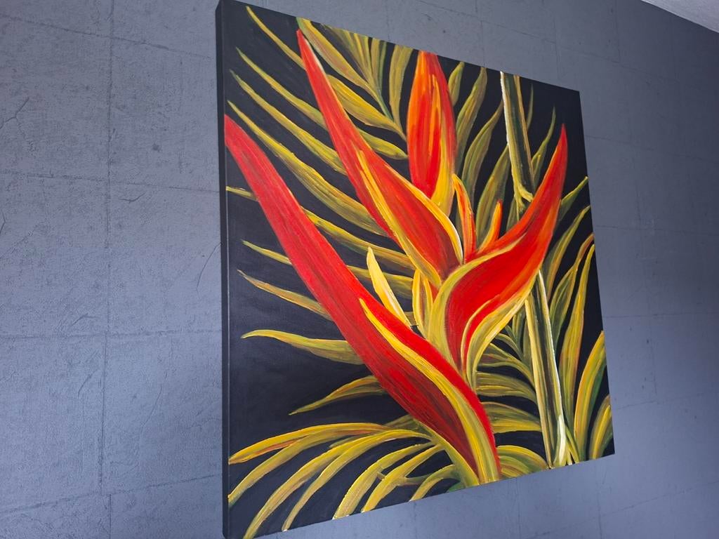 Handgeschilderd doek olieverf 60 x 60 cm, Antiek en Kunst, Ophalen