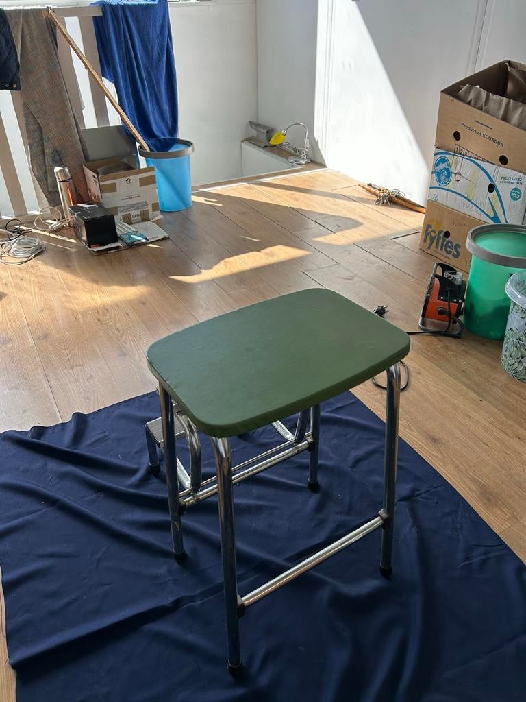 Brabantia trapkruk - Retro chroom met groen, Huis en Inrichting, Stoelen, Ophalen of Verzenden, Gebruikt