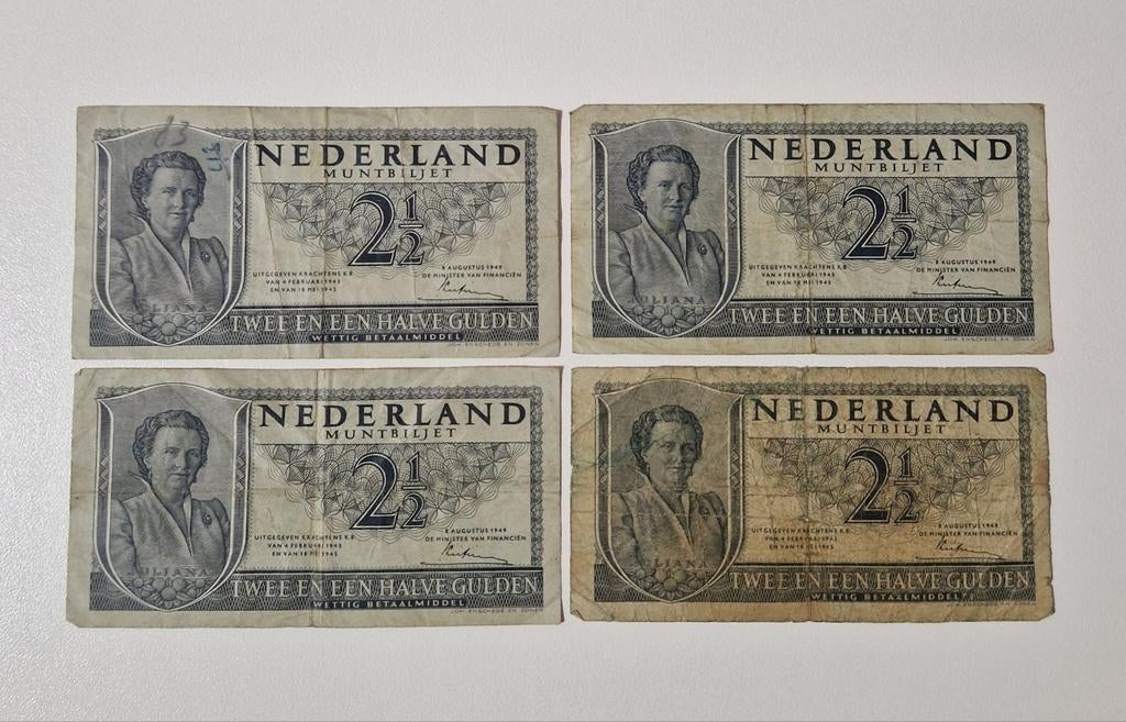 Gulden biljettenl, 4x 2,5 Gulden fraai, Verzenden, 2½ gulden