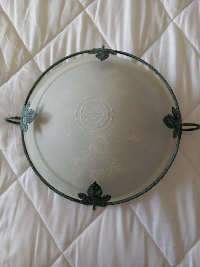 Plafonnière met melkglas en metalen blaadjes, Ophalen of Verzenden, Gebruikt, Glas