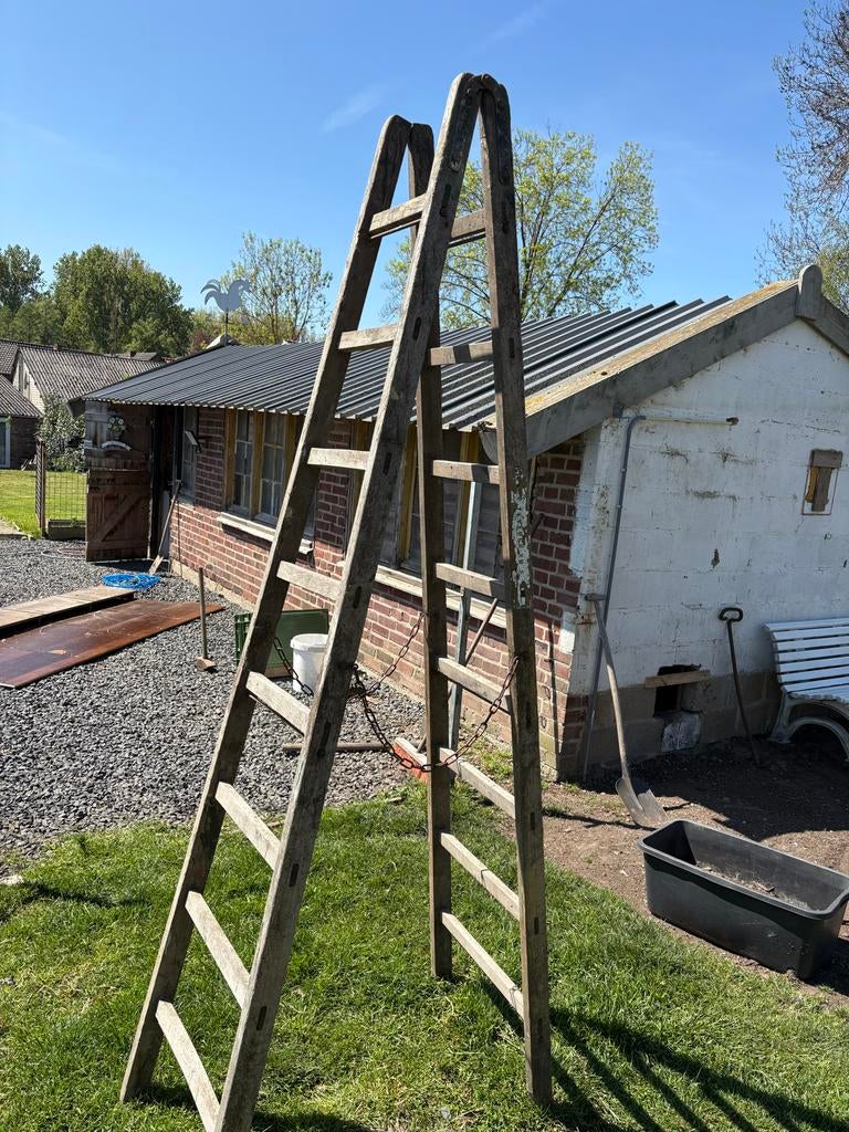 Vintage houten ladder met 8 sporten, Ophalen, Gebruikt, Ladder, 2 tot 4 meter