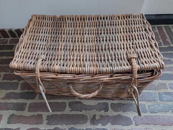 handige rieten opbergmand met deksel, Huis en Inrichting, Woonaccessoires | Schalen en Manden, Gebruikt, Rechthoekig, Riet, Ophalen