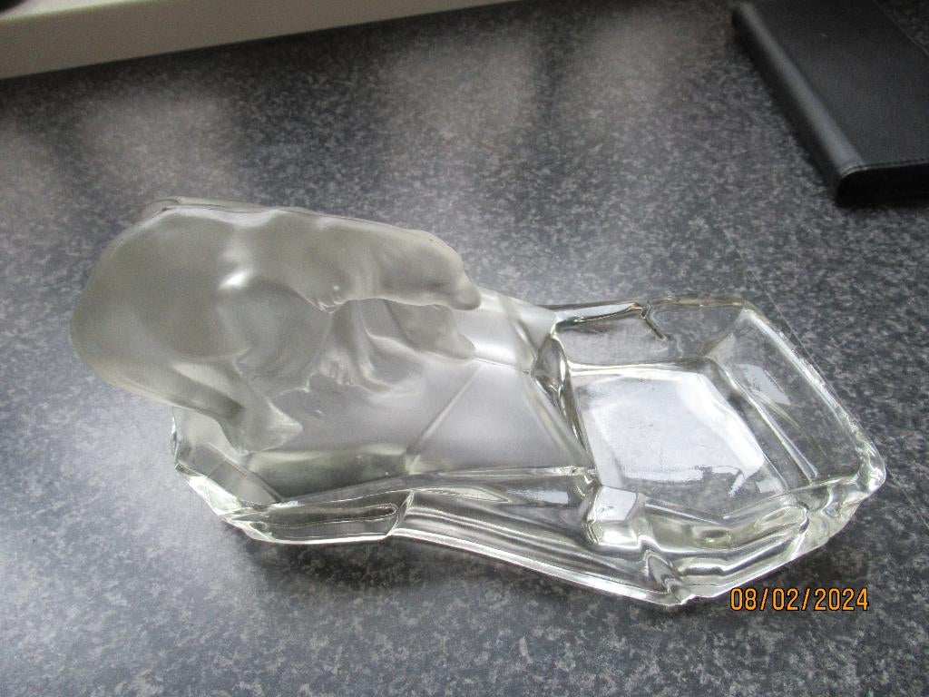 ART DECO GLAZEN ASBAK - IJSBEREN- KARL ZENTNER-TSJECHIE 1935, Antiek en Kunst, Antiek | Glas en Kristal, Ophalen of Verzenden
