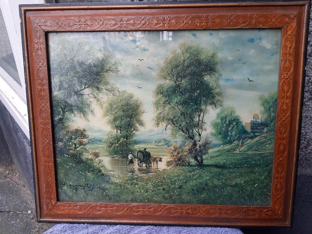 Schilderij, Aquarel, landschap, Dirk Verheul, Koe trekker wi, Antiek en Kunst, Ophalen
