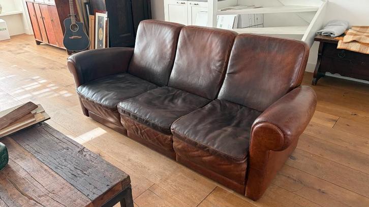 Lederen Baxter bank, Huis en Inrichting, Banken | Bankstellen, Gebruikt, Rechte bank, Driepersoons, 200 tot 250 cm, 75 tot 100 cm