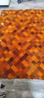 Vintage vloerkleed bruin oranje geblokt, Bruin, Gebruikt, 150 tot 200 cm, Ophalen of Verzenden
