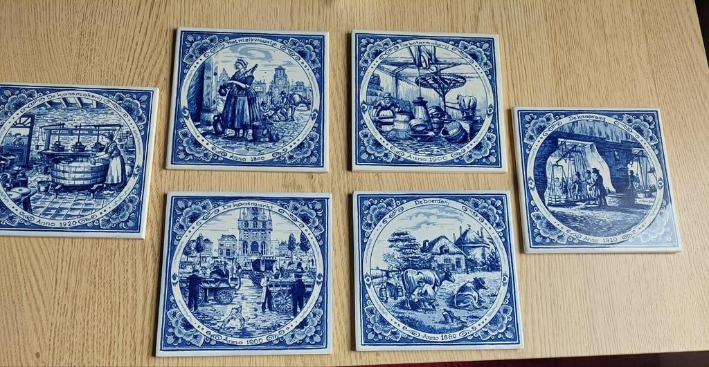 6 prachtige "Delfts Blauwen" Wandtegels punt gaaf., Antiek en Kunst, Ophalen