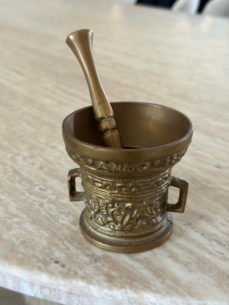 Vintage Bronzen Vijzel met Stamper - Decoratief Antiek, Antiek en Kunst, Antiek | Koper en Brons, Ophalen, Brons