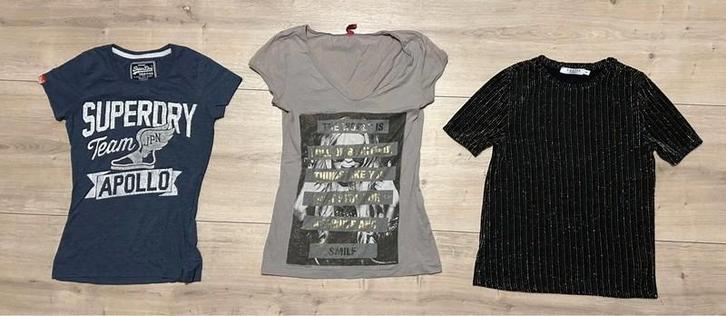 3 t-shirts Superdry - Seven Sisters - Costes - Maat: XS, Kleding | Dames, T-shirts, Gedragen, Maat 34 (XS) of kleiner, Overige kleuren