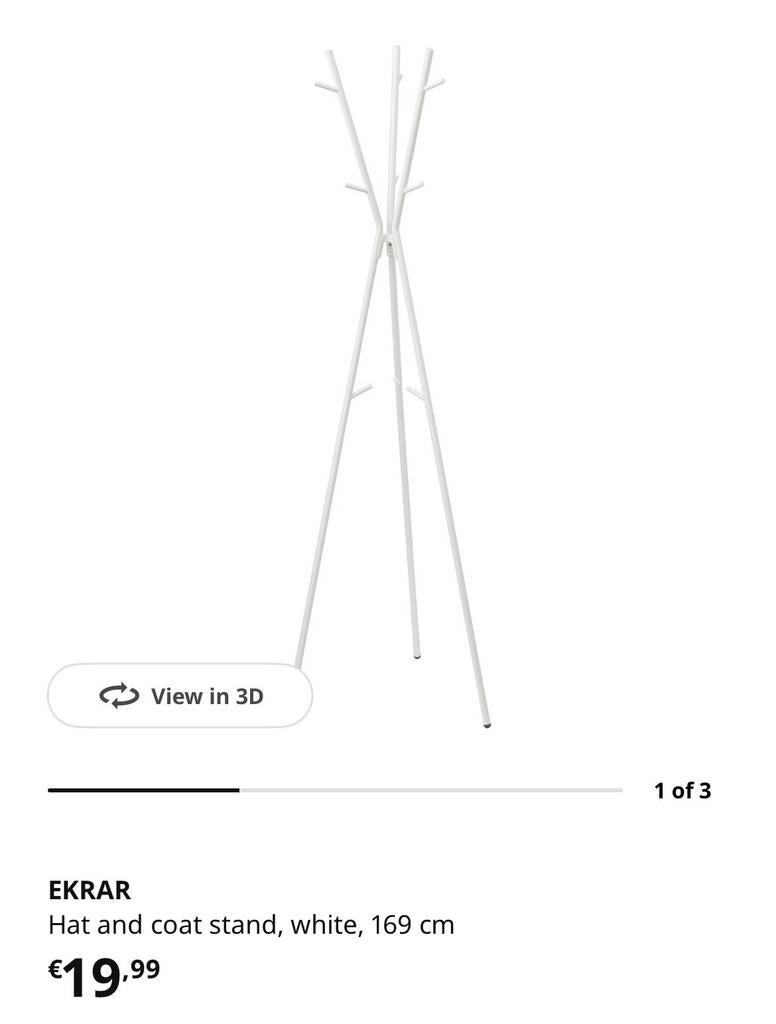 Witte kledingrek / kapstok, 169 cm, Ophalen, Zo goed als nieuw, Metaal, Staande kapstok