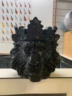 Bloempot Leeuwenkop Zwart kroon detail groot, Kunststof, Rond, Nieuw, Minder dan 25 cm