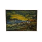 Aziatisch olieverf schilderij op board Hong Kong, jaren 70, Ophalen of Verzenden