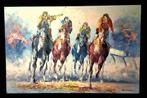 Schilderij PAARDENRENNEN. Gesign., Gevelraam of Ruit, Zo goed als nieuw, 160 cm of meer, 160 cm of meer