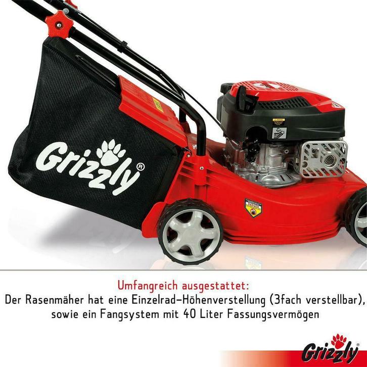 Grizzly Benzine Grasmaaier 40 cm maaibreedte 4-Takt Kopklep, Tuin en Terras, Grasmaaiers, Nieuw, Opvangzak, Ophalen of Verzenden