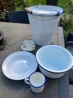 Vintage Emaille Set - Brocante Wit met Blauw, Antiek en Kunst, Antiek | Emaille, Ophalen of Verzenden
