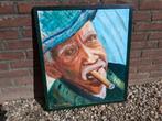 Schilderij op paneel van man met sigaar, Antiek en Kunst, Ophalen of Verzenden
