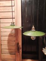 Groene Emaille Schotellampen - Frans Design, Huis en Inrichting, Lampen | Hanglampen, Gebruikt, Ophalen of Verzenden, Metaal, Minder dan 50 cm