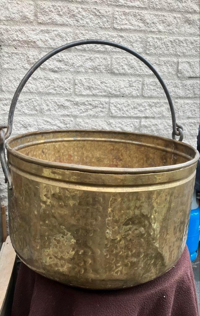 Antieke Koperen Ketel met Smeedijzeren Handvat, Antiek en Kunst, Antiek | Koper en Brons, Koper, Ophalen of Verzenden