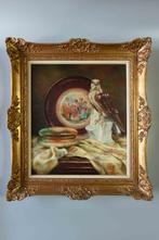 Schilderij met vogel, schotel en dekselschaal, Antiek en Kunst, Kunst | Schilderijen | Klassiek, Ophalen