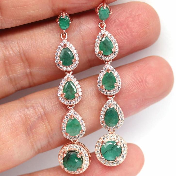 oorbellen 925 zilver 14 k verguld lang met veel Smaragd top, Sieraden, Tassen en Uiterlijk, Oorbellen, Nieuw, Knopjes of Stekers