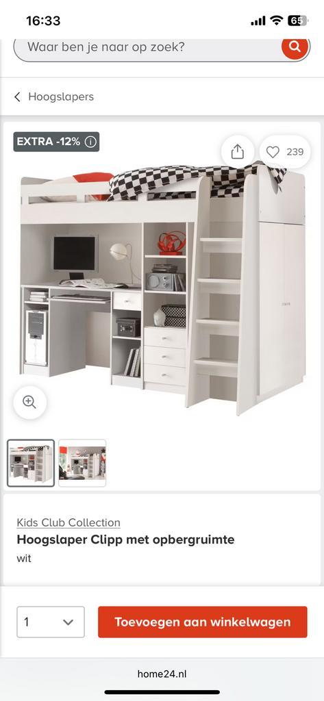 Hoogslaper, 160 cm hoog wit , in zeer goede staat., Huis en Inrichting, Slaapkamer | Stapelbedden en Hoogslapers, Zo goed als nieuw