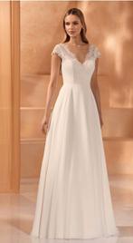 Nieuwe trouwjurk kant chiffon flowy rok mouwtje Ksena, Ophalen of Verzenden, Nieuw, Wit, Trouwjurk