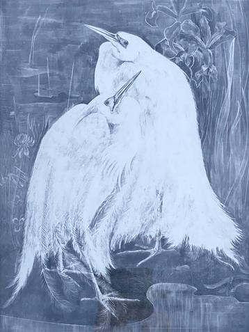 Theo van Hoytema 1863-1917 Litho 2 Zilver reigers beschikbaar voor biedingen