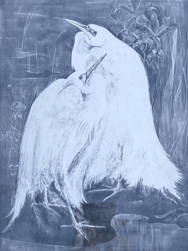 Theo van Hoytema 1863-1917 Litho 2 Zilver reigers, Antiek en Kunst, Kunst | Litho's en Zeefdrukken, Ophalen of Verzenden