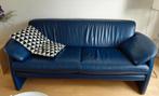 Blauw leren bank 2.5 zits, Huis en Inrichting, Ophalen, Gebruikt, Minder dan 75 cm, 150 tot 200 cm