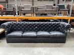 Vintage Chesterfield sofa in zwarte leer, 250 tot 300 cm, Gebruikt, Ophalen of Verzenden, Rechte bank