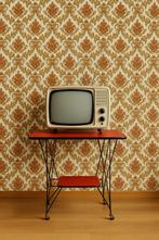 2222 vintage tv-tafeltje rood skai trolley 50s serveerwagen, Ophalen, 100 tot 150 cm, Zo goed als nieuw, Metaal