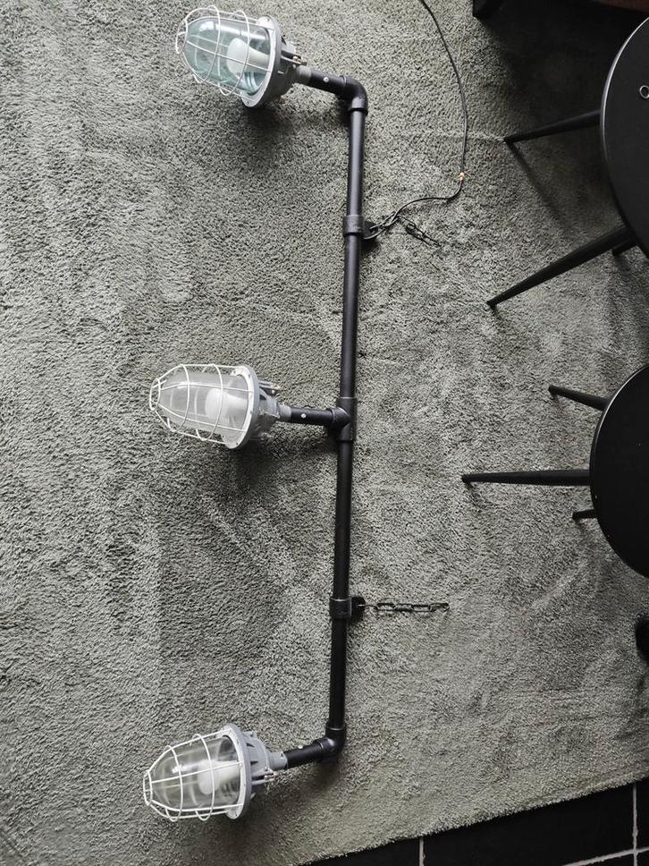 Industriële Hanglamp - Stoer Design, Huis en Inrichting, Lampen | Hanglampen, Gebruikt, 75 cm of meer, Glas, Metaal, Ophalen