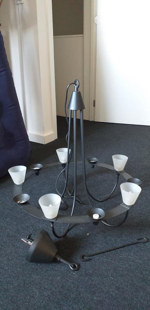 Kroonluchter / hanglamp met lampjes en kaarsenhouders, Huis en Inrichting, Lampen | Kroonluchters, Zo goed als nieuw, Metaal, Ophalen
