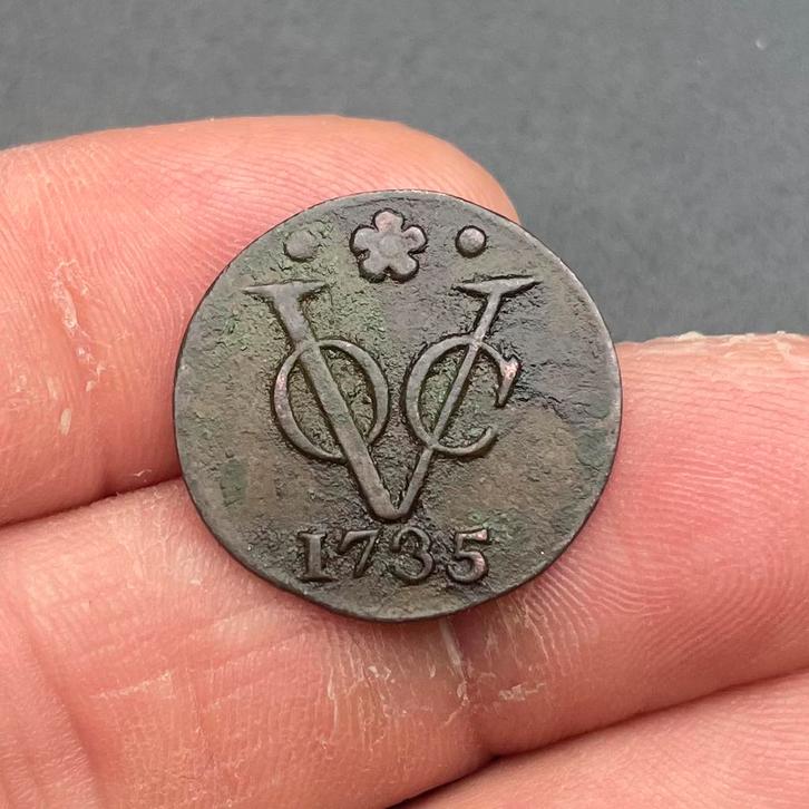 Voc duit Holland 1735 - bodemvondsten - voc munt - duitje, Postzegels en Munten, Munten | Nederland, Overige waardes, Vóór koninkrijk