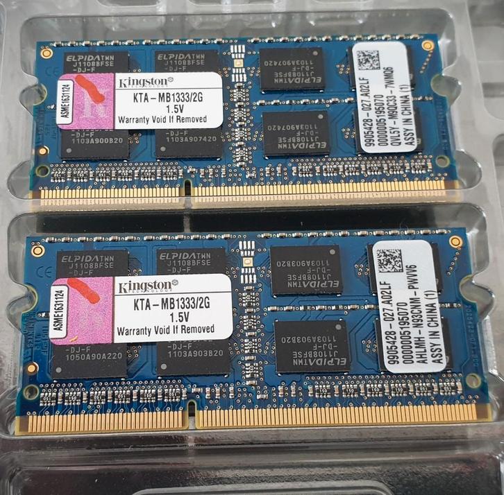 RAM GEHEUGEN | KINGSTON | 4GB (2X 2GB) SODIMM | APPLE, Computers en Software, RAM geheugen, Zo goed als nieuw, Laptop, DDR3, Ophalen of Verzenden