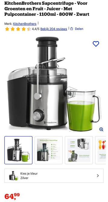 KitchenBrothers Sapcentrifuge met pulpcontainer 1100ml 800W beschikbaar voor biedingen