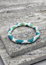 Glaskralen armband - turkoois en wit - RB087, Overige materialen, Overige kleuren, Verzenden, Nieuw