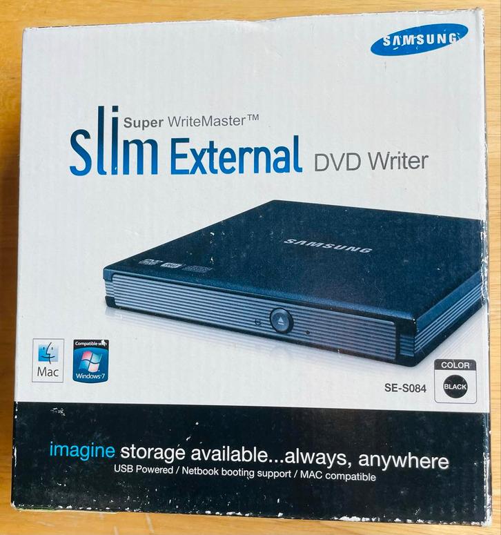 Samsung SE-S084F.  Slim External DVD Writer, Computers en Software, Optische drives, Nieuw, Extern, MacOS, Cd, Dvd, Ophalen of Verzenden