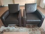 2 bruin leren fauteuils lederen stoelen, Ophalen, Gebruikt, 75 tot 100 cm, 50 tot 75 cm