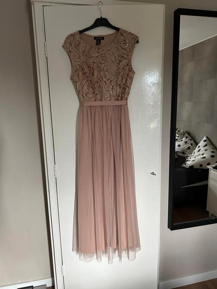 Lichtroze/Zalmroze Avondjurk, Kleding | Dames, Jurken, Zo goed als nieuw, Maat 38/40 (M), Roze, Ophalen of Verzenden